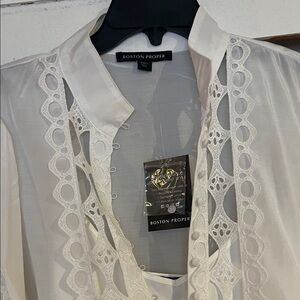 Boston Proper Ivory Lace Trim Blouse w camisole